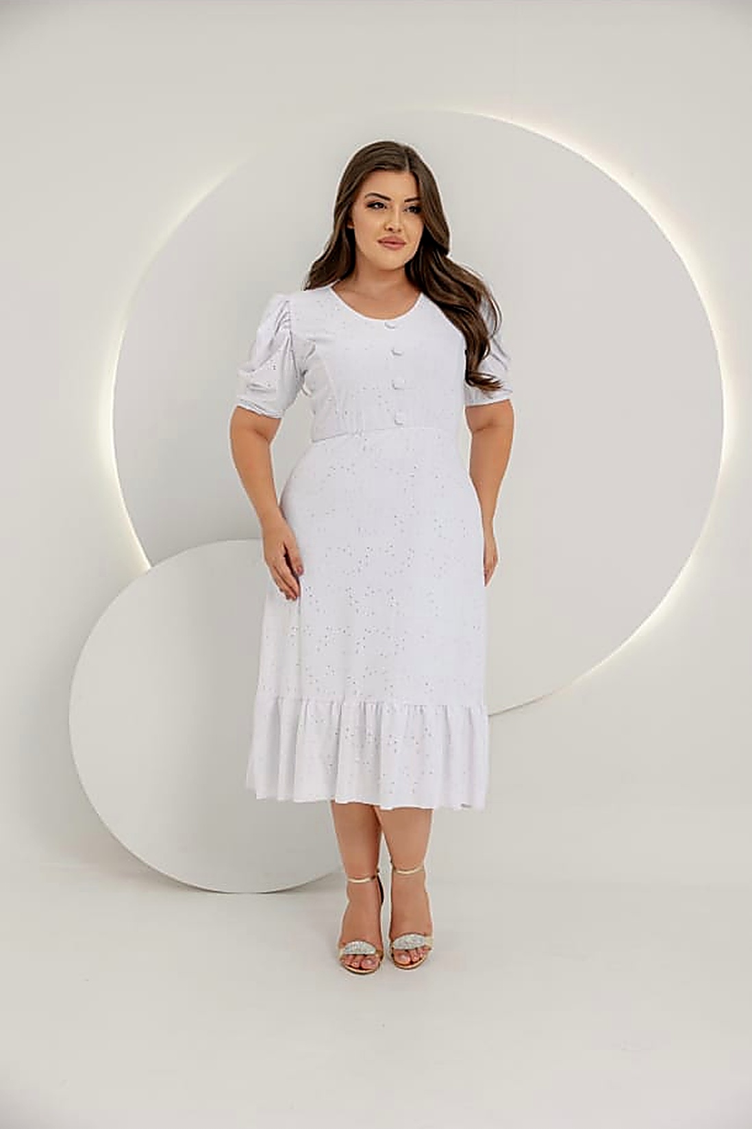 Vestido Lese Manga Bufante Branco